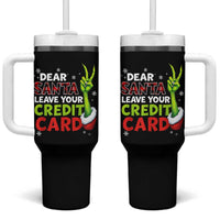 Funny Christmas Tumbler With Handle Dear Santa Leave Your Credit Card Red Plaid Pajamas - Wonder Print Shop