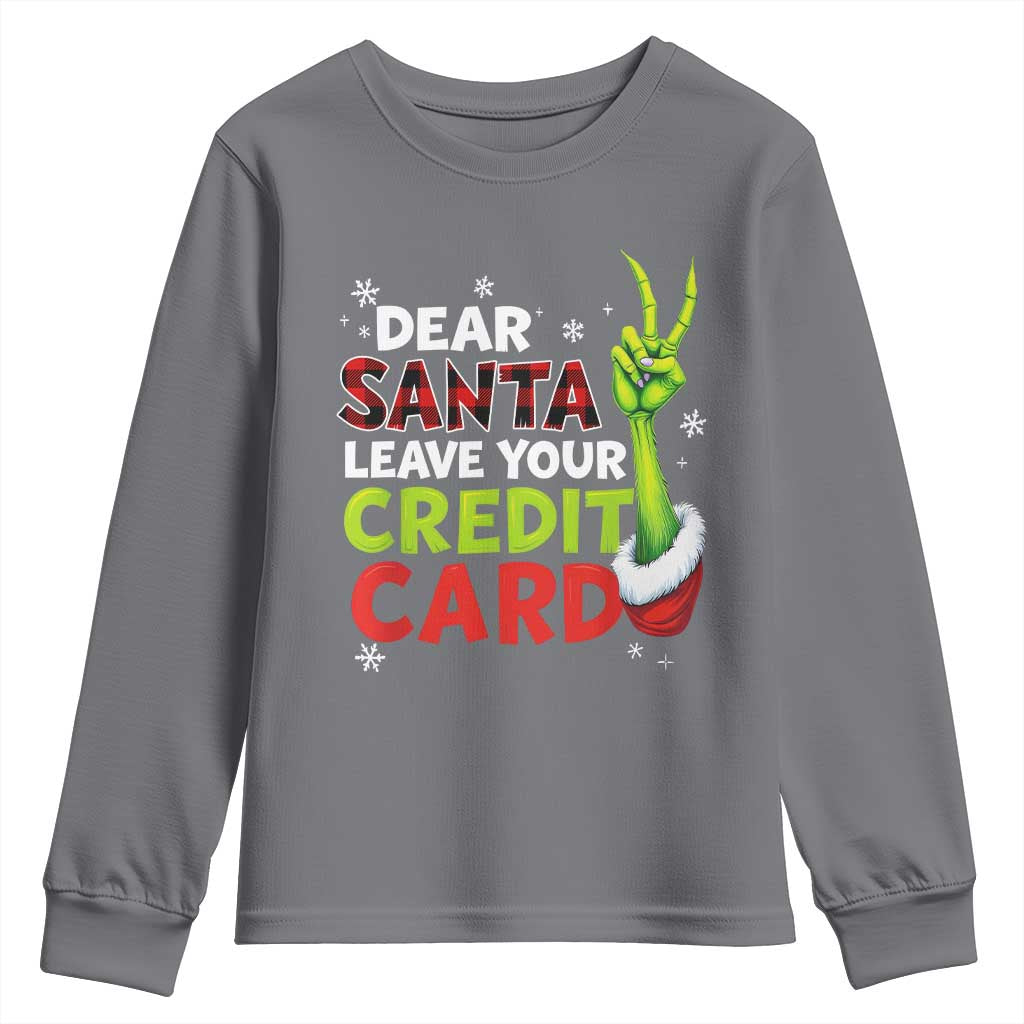Funny Christmas Youth Sweatshirt Dear Santa Leave Your Credit Card Red Plaid Pajamas - Wonder Print Shop
