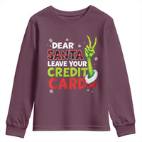 Funny Christmas Youth Sweatshirt Dear Santa Leave Your Credit Card Red Plaid Pajamas - Wonder Print Shop