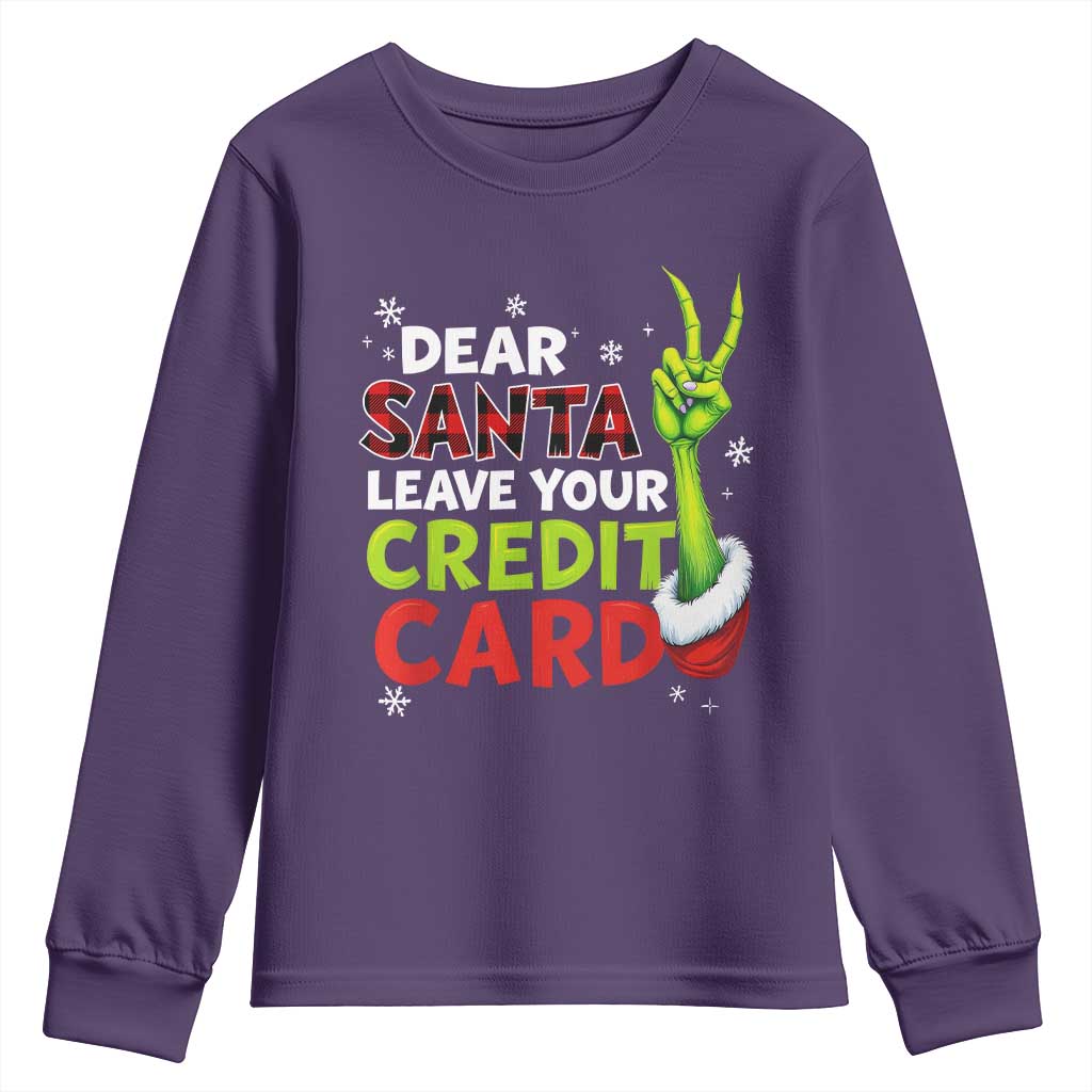 Funny Christmas Youth Sweatshirt Dear Santa Leave Your Credit Card Red Plaid Pajamas - Wonder Print Shop