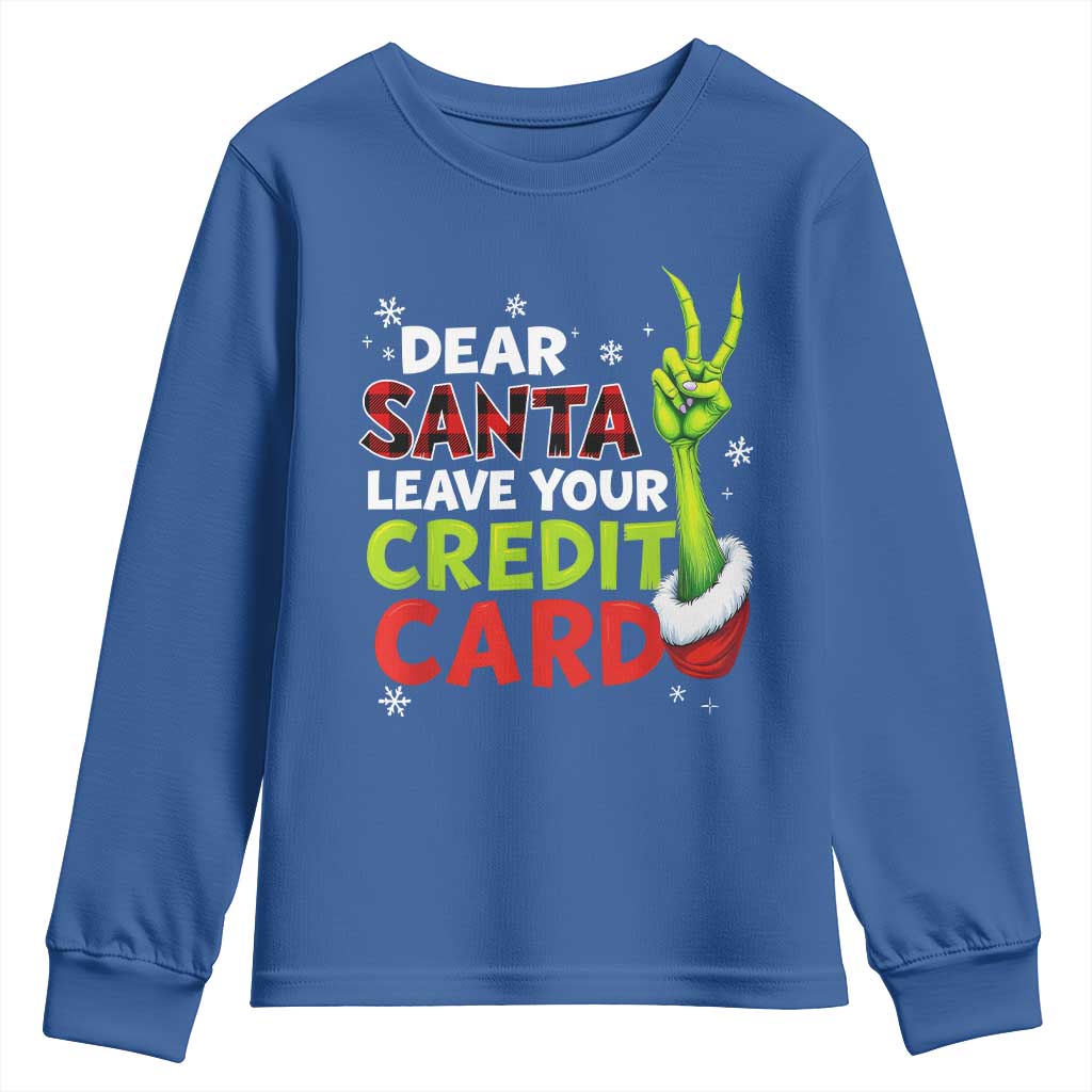 Funny Christmas Youth Sweatshirt Dear Santa Leave Your Credit Card Red Plaid Pajamas - Wonder Print Shop