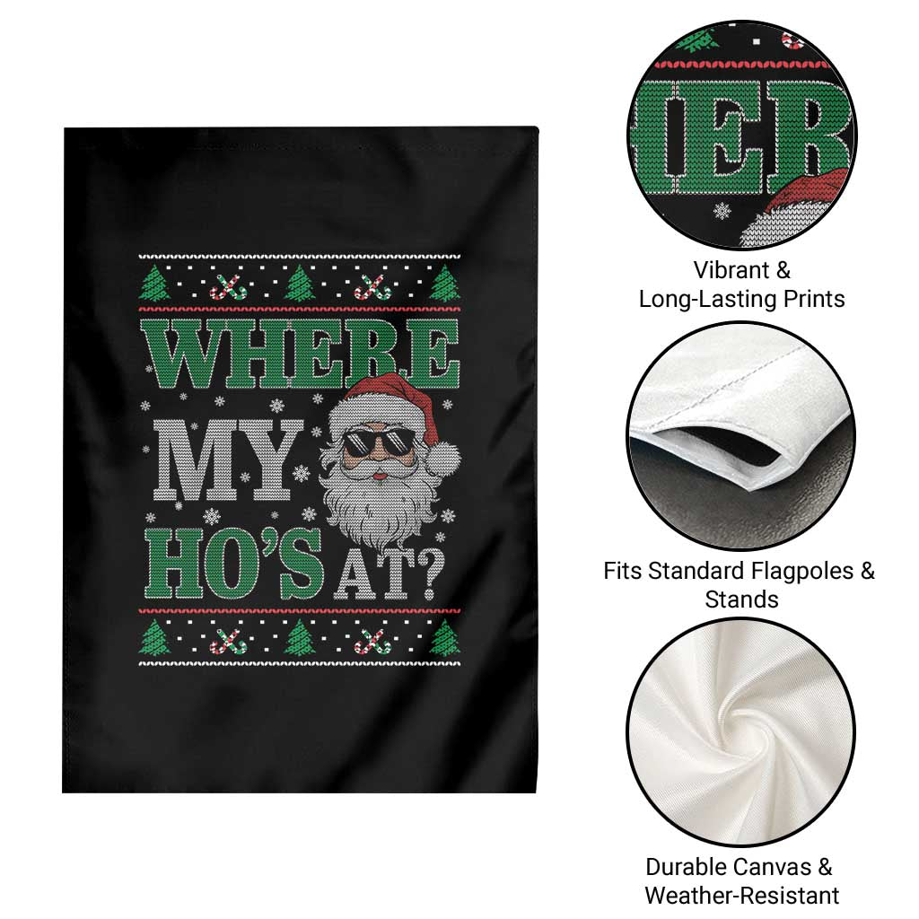 Where's My Ho At Matching Ugly Christmas Garden Flag Santa Funny Couples - Wonder Print Shop