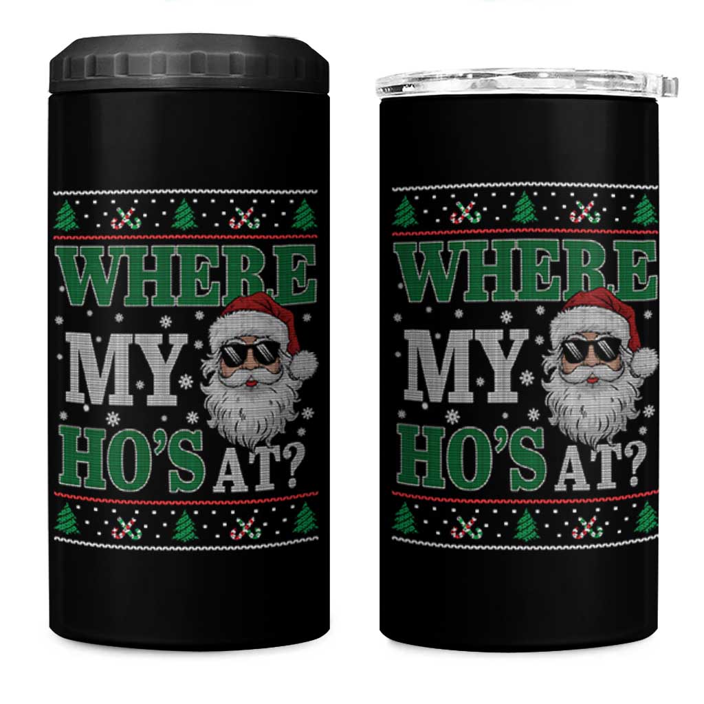 Where's My Ho At Matching Ugly Christmas 4 in 1 Can Cooler Tumbler Santa Funny Couples - Wonder Print Shop