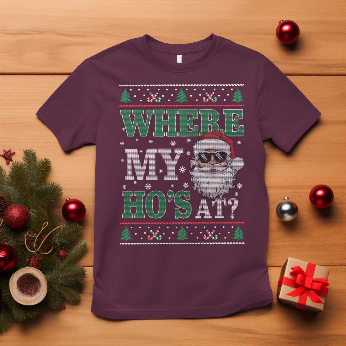 Where's My Ho At Matching Ugly Christmas T Shirt Santa Funny Couples - Wonder Print Shop