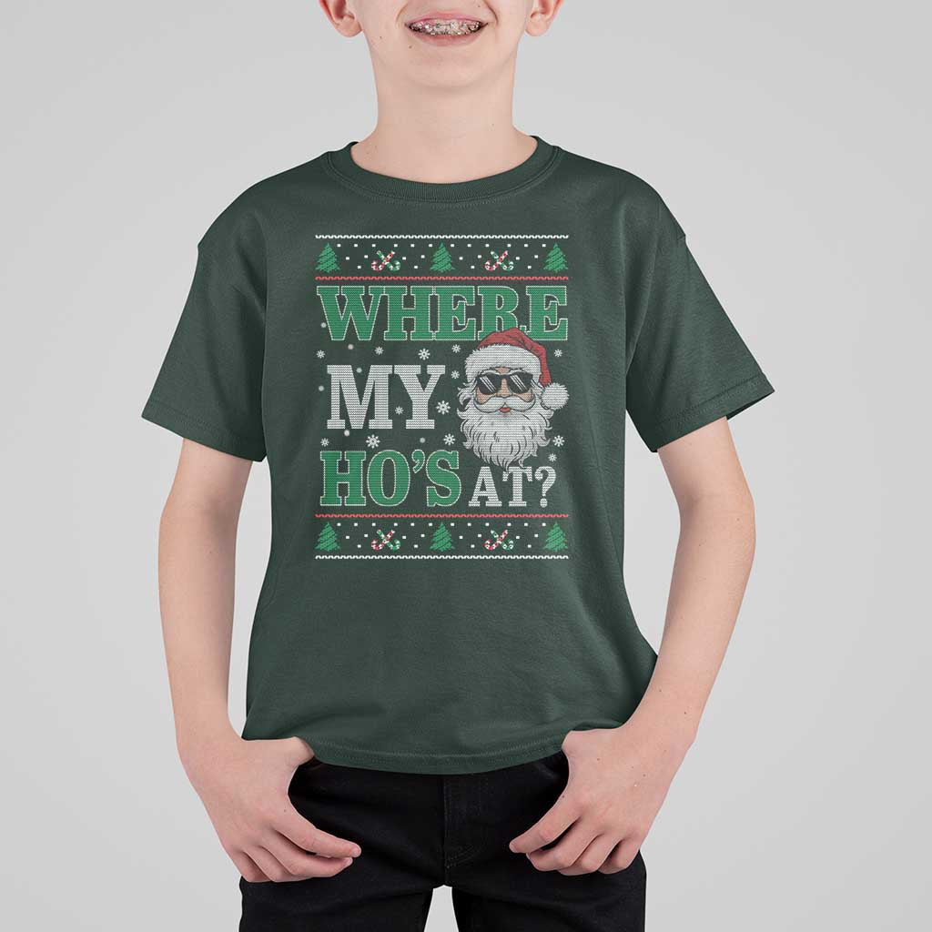 Where's My Ho At Matching Ugly Christmas T Shirt For Kid Santa Funny Couples - Wonder Print Shop