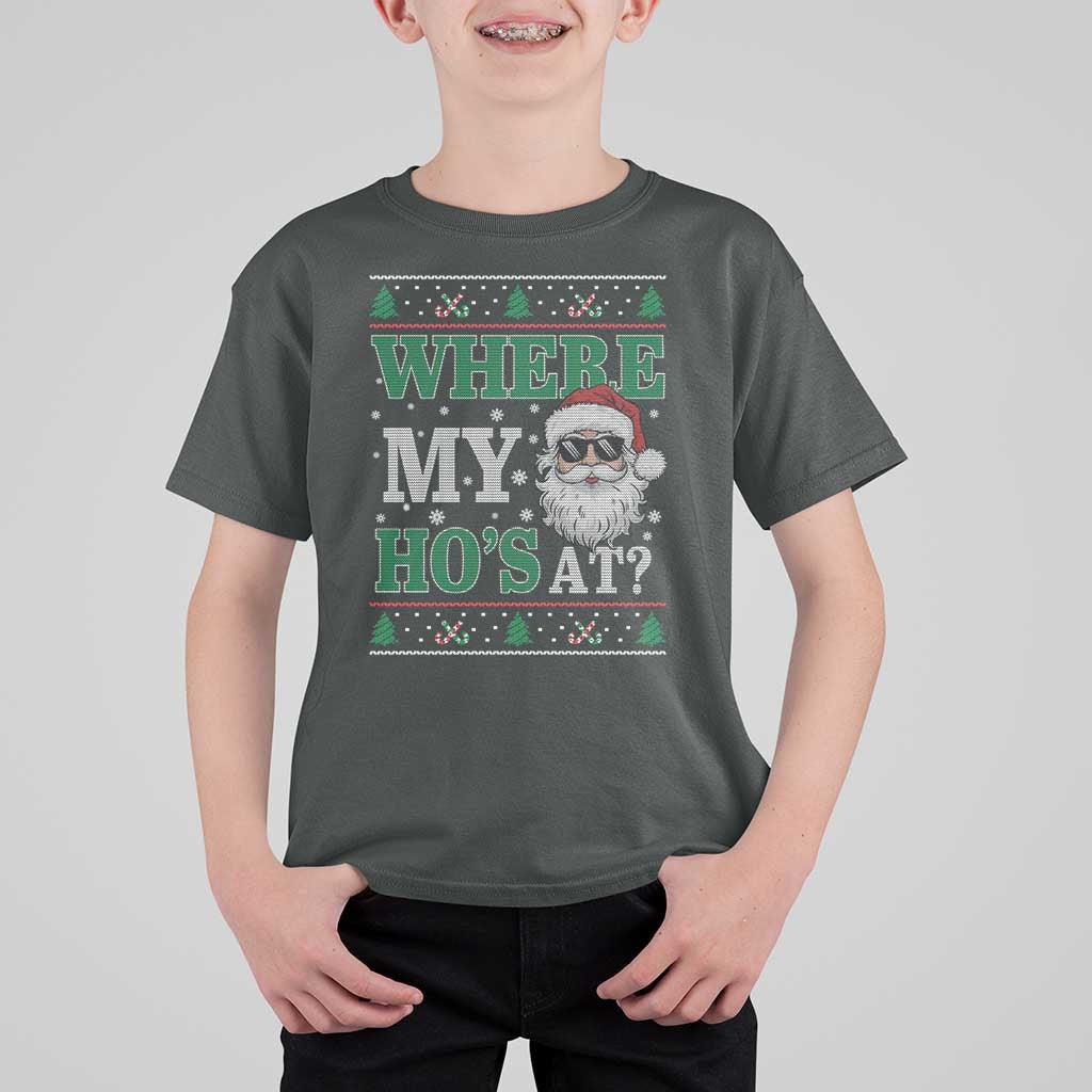 Where's My Ho At Matching Ugly Christmas T Shirt For Kid Santa Funny Couples - Wonder Print Shop