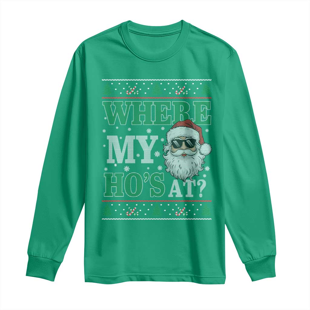 Where's My Ho At Matching Ugly Christmas Long Sleeve Shirt Santa Funny Couples - Wonder Print Shop