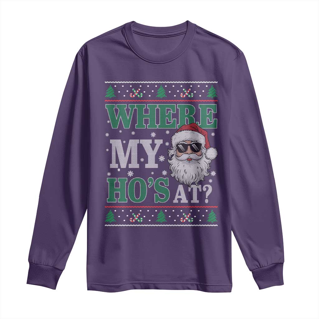 Where's My Ho At Matching Ugly Christmas Long Sleeve Shirt Santa Funny Couples - Wonder Print Shop