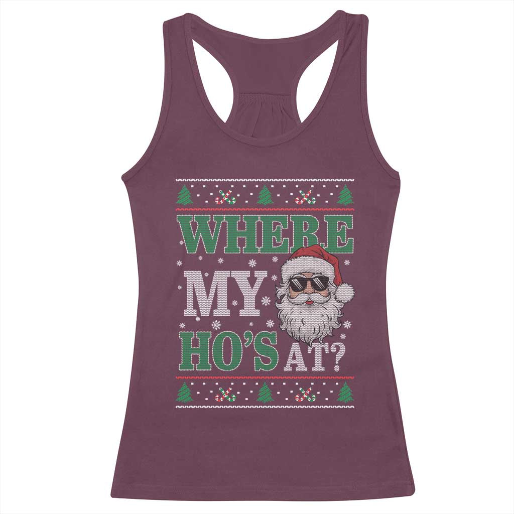 Where's My Ho At Matching Ugly Christmas Racerback Tank Top Santa Funny Couples - Wonder Print Shop