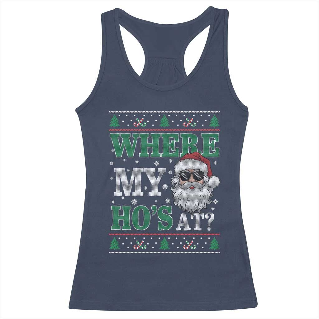 Where's My Ho At Matching Ugly Christmas Racerback Tank Top Santa Funny Couples - Wonder Print Shop