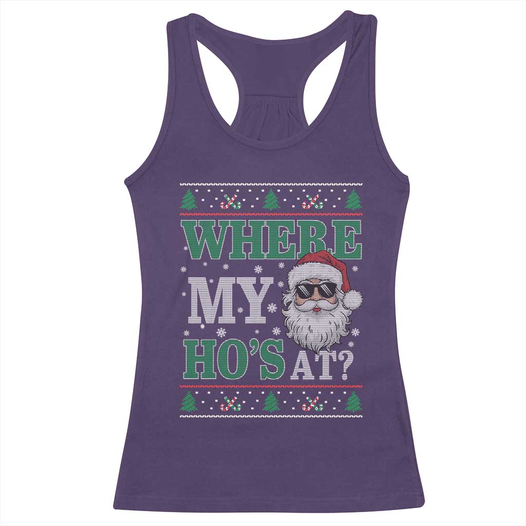 Where's My Ho At Matching Ugly Christmas Racerback Tank Top Santa Funny Couples - Wonder Print Shop