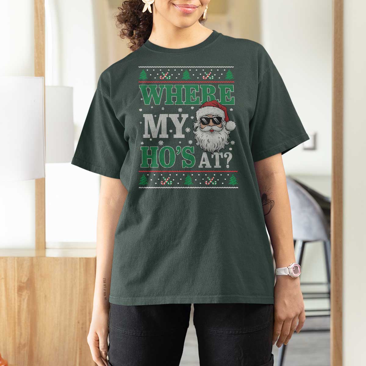 Where's My Ho At Matching Ugly Christmas T Shirt For Women Santa Funny Couples - Wonder Print Shop
