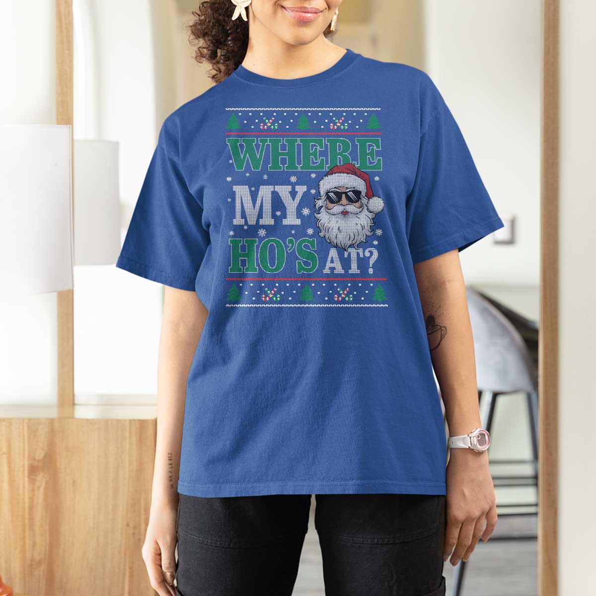 Where's My Ho At Matching Ugly Christmas T Shirt For Women Santa Funny Couples - Wonder Print Shop