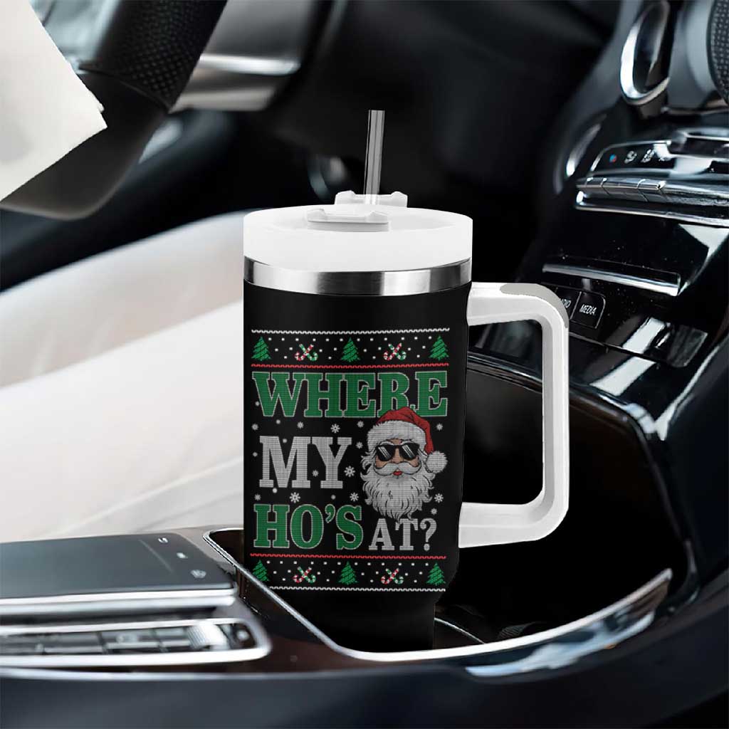 Where's My Ho At Matching Ugly Christmas Tumbler With Handle Santa Funny Couples - Wonder Print Shop