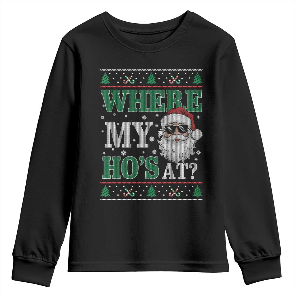 Where's My Ho At Matching Ugly Christmas Youth Sweatshirt Santa Funny Couples - Wonder Print Shop
