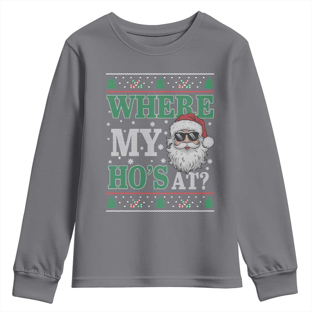 Where's My Ho At Matching Ugly Christmas Youth Sweatshirt Santa Funny Couples - Wonder Print Shop