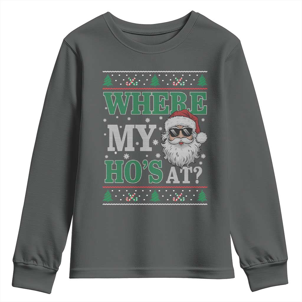 Where's My Ho At Matching Ugly Christmas Youth Sweatshirt Santa Funny Couples - Wonder Print Shop
