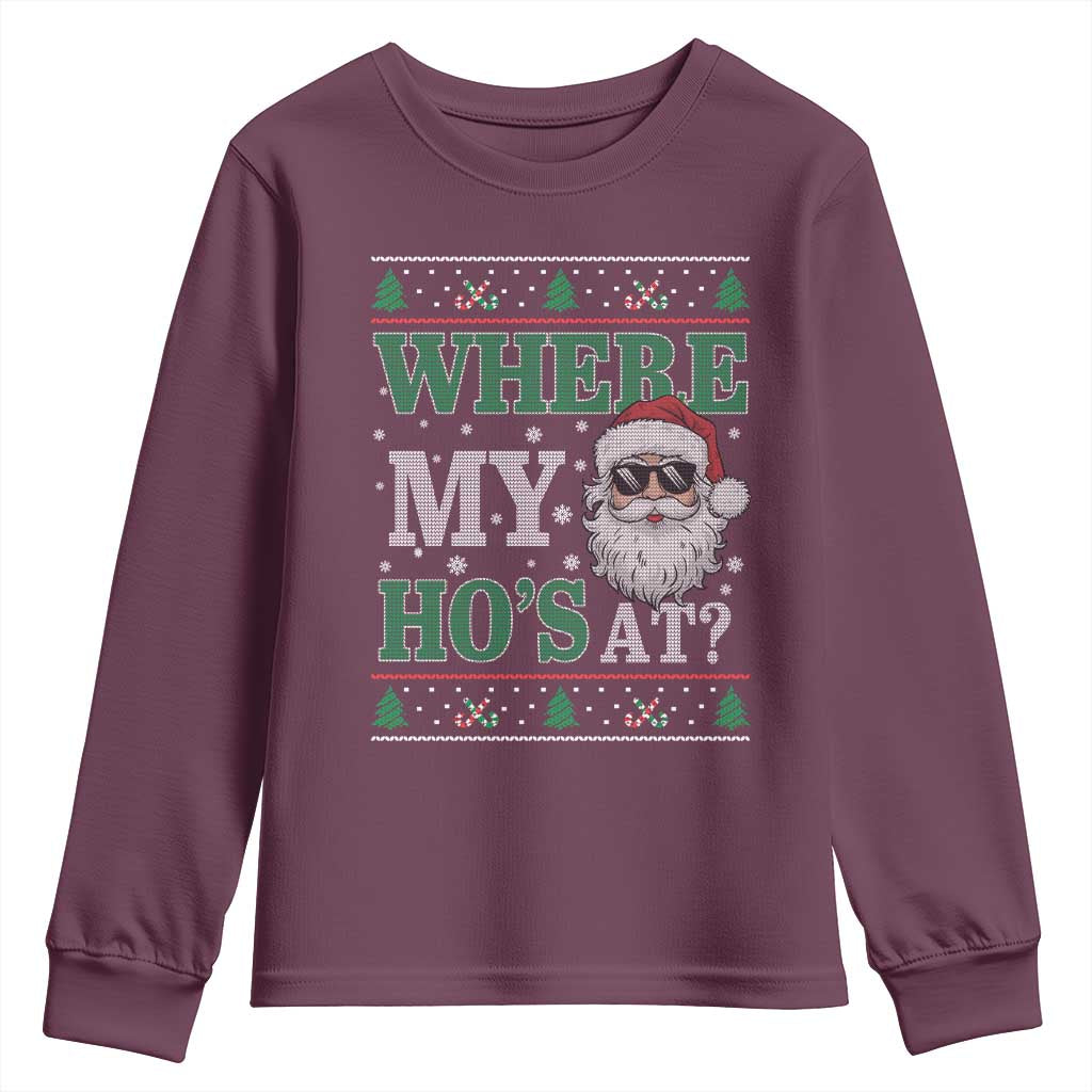 Where's My Ho At Matching Ugly Christmas Youth Sweatshirt Santa Funny Couples - Wonder Print Shop