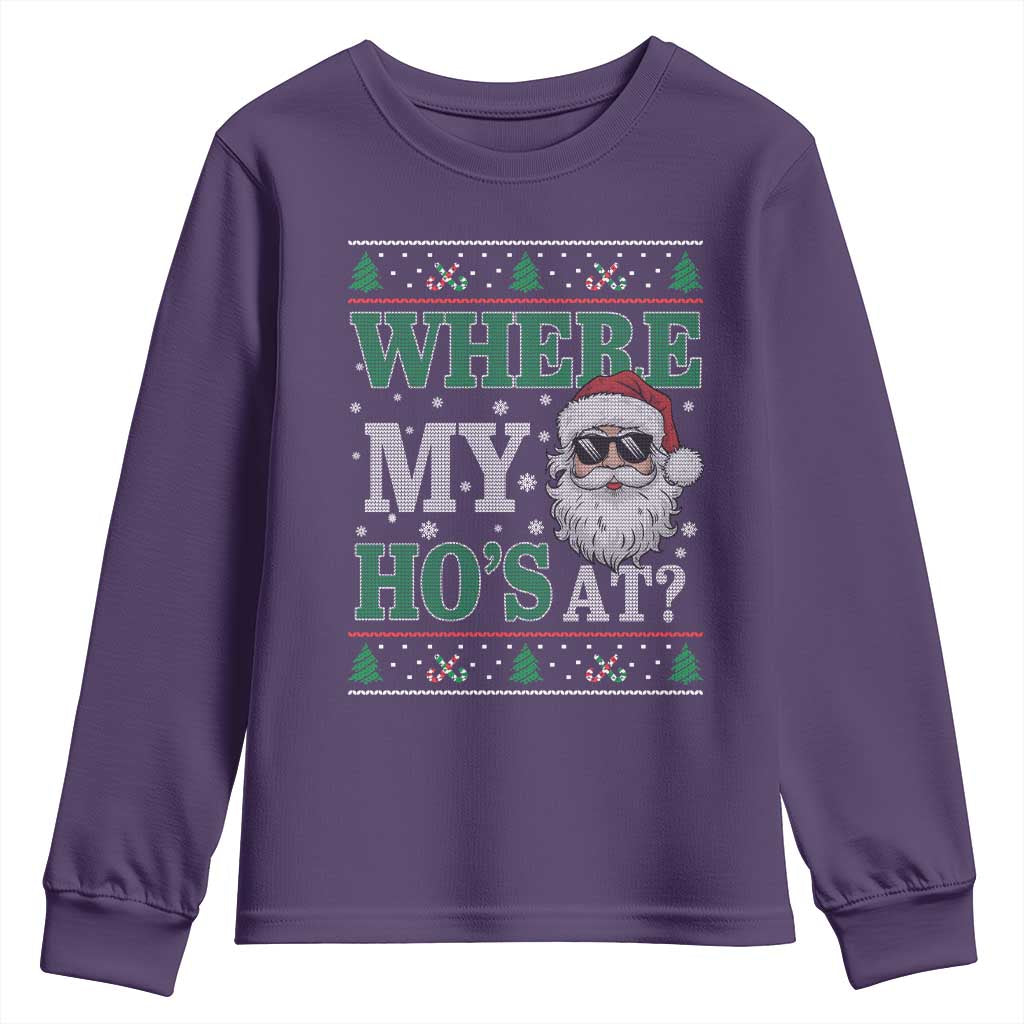 Where's My Ho At Matching Ugly Christmas Youth Sweatshirt Santa Funny Couples - Wonder Print Shop