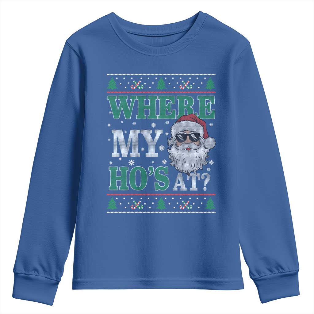 Where's My Ho At Matching Ugly Christmas Youth Sweatshirt Santa Funny Couples - Wonder Print Shop