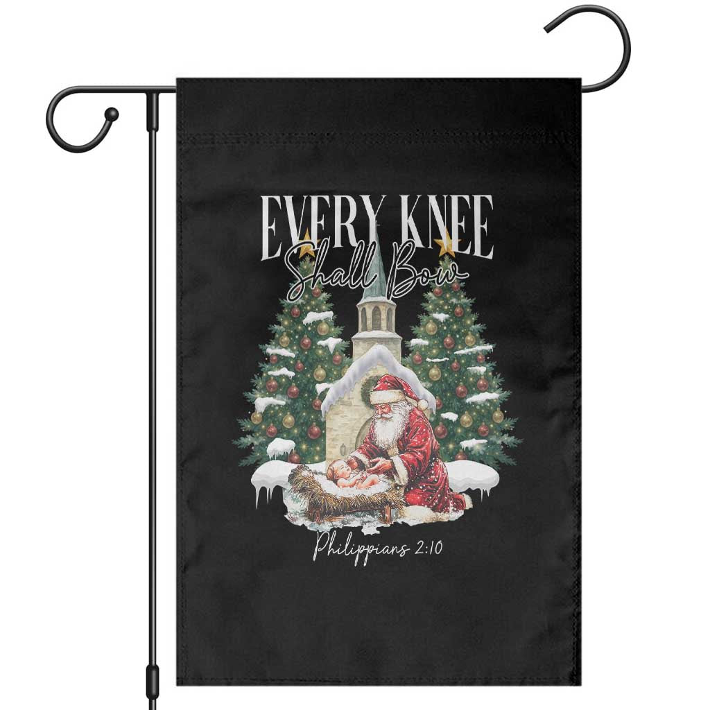 Every Knee Shall Bow Garden Flag Nativity Scene Santa and Baby Jesus Christmas - Wonder Print Shop