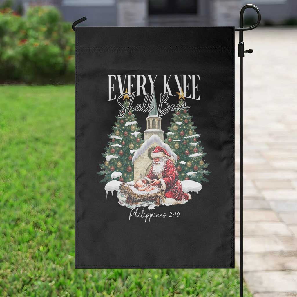 Every Knee Shall Bow Garden Flag Nativity Scene Santa and Baby Jesus Christmas - Wonder Print Shop