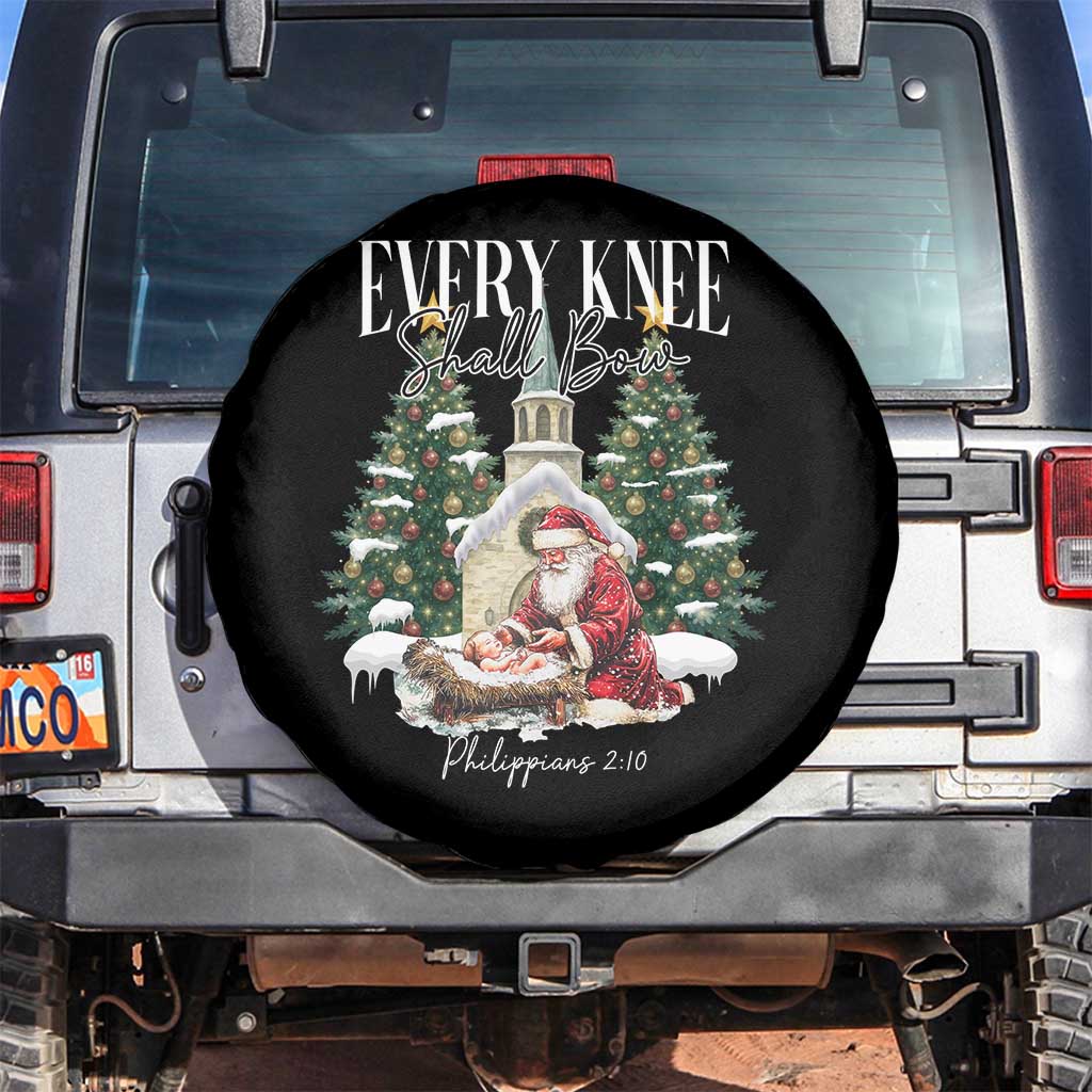 Every Knee Shall Bow Spare Tire Cover Nativity Scene Santa and Baby Jesus Christmas - Wonder Print Shop