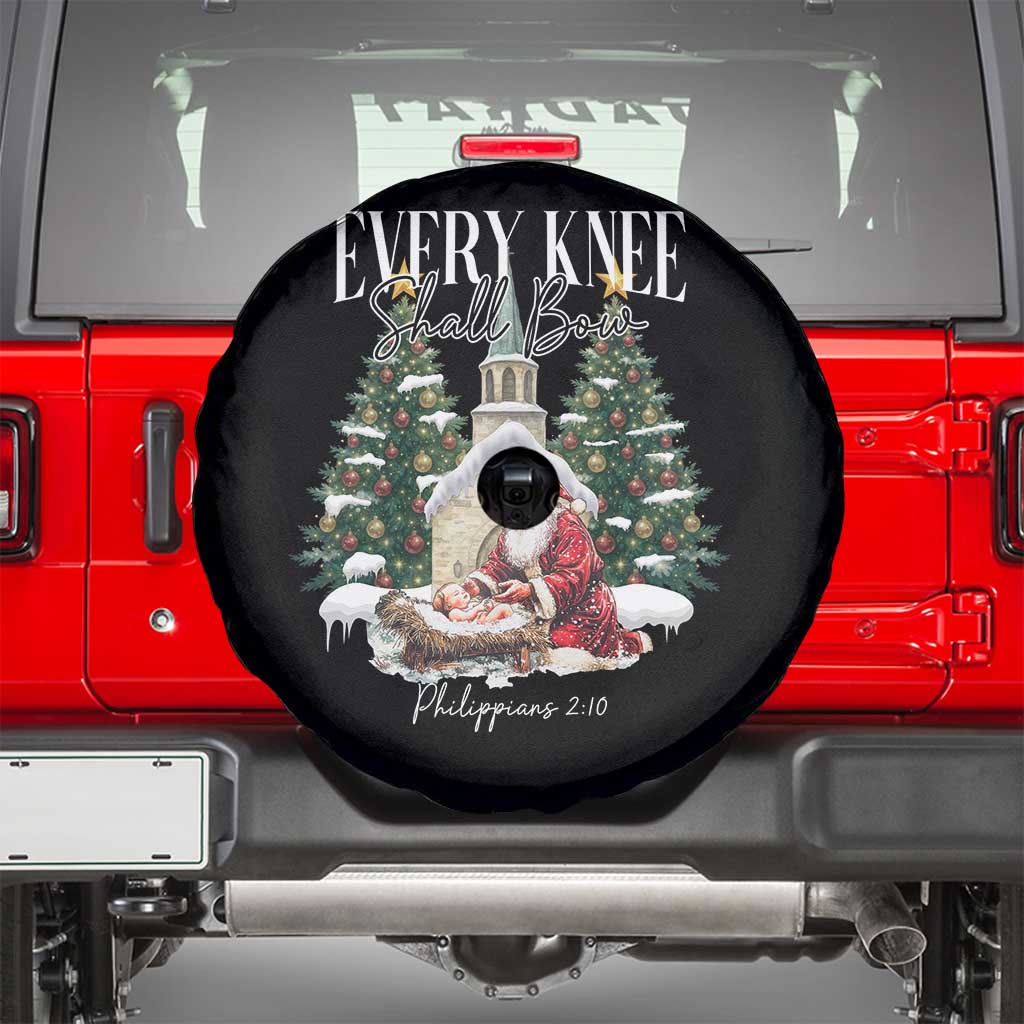 Every Knee Shall Bow Spare Tire Cover Nativity Scene Santa and Baby Jesus Christmas - Wonder Print Shop