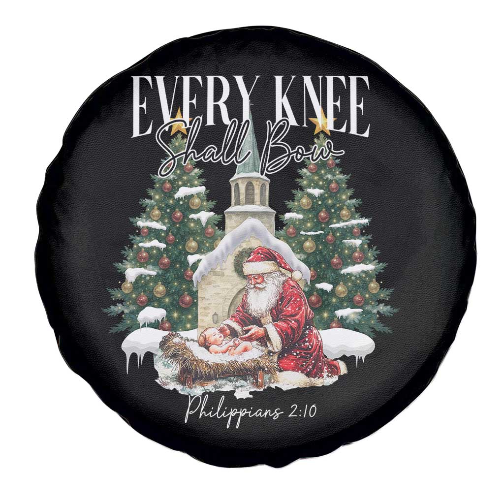 Every Knee Shall Bow Spare Tire Cover Nativity Scene Santa and Baby Jesus Christmas - Wonder Print Shop