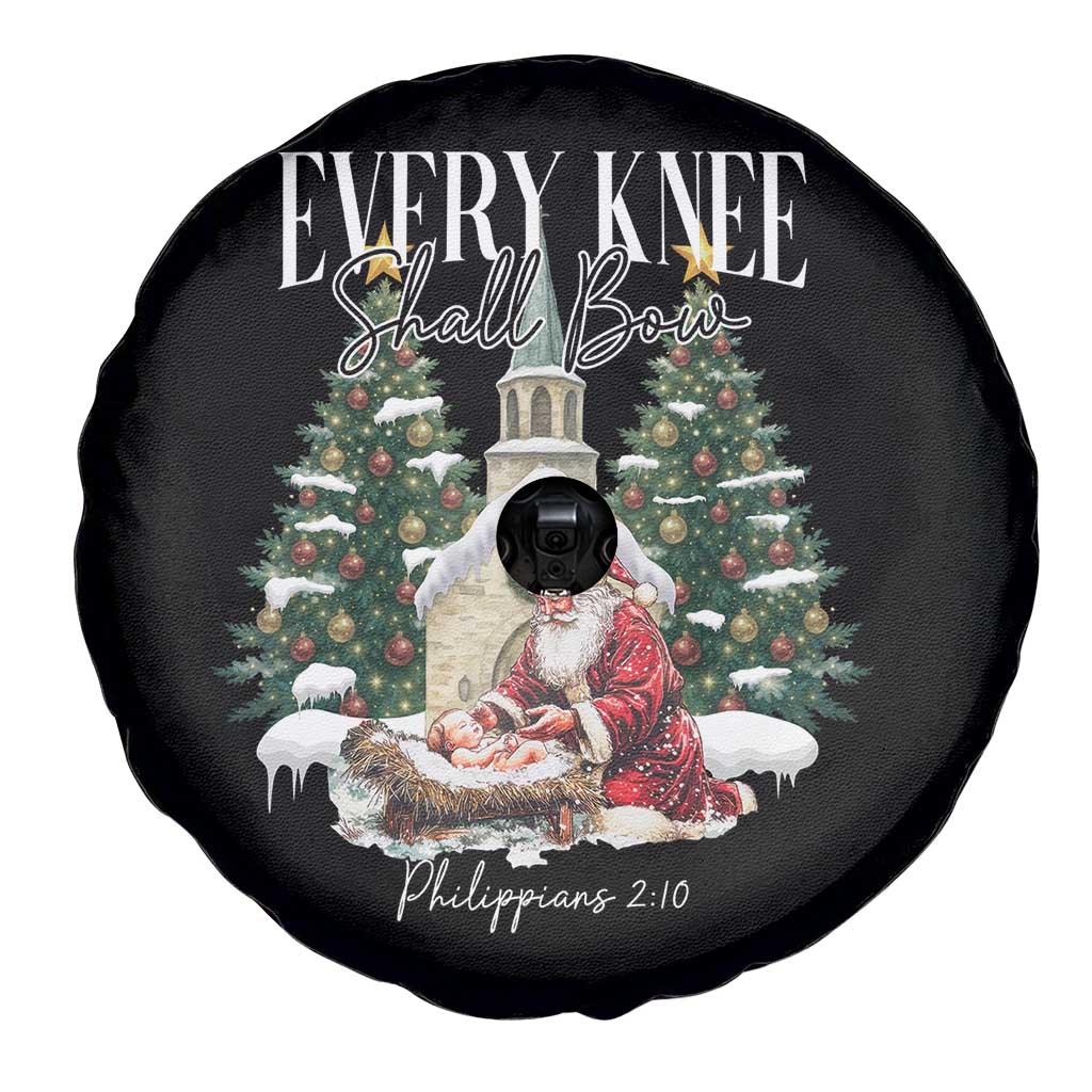 Every Knee Shall Bow Spare Tire Cover Nativity Scene Santa and Baby Jesus Christmas - Wonder Print Shop