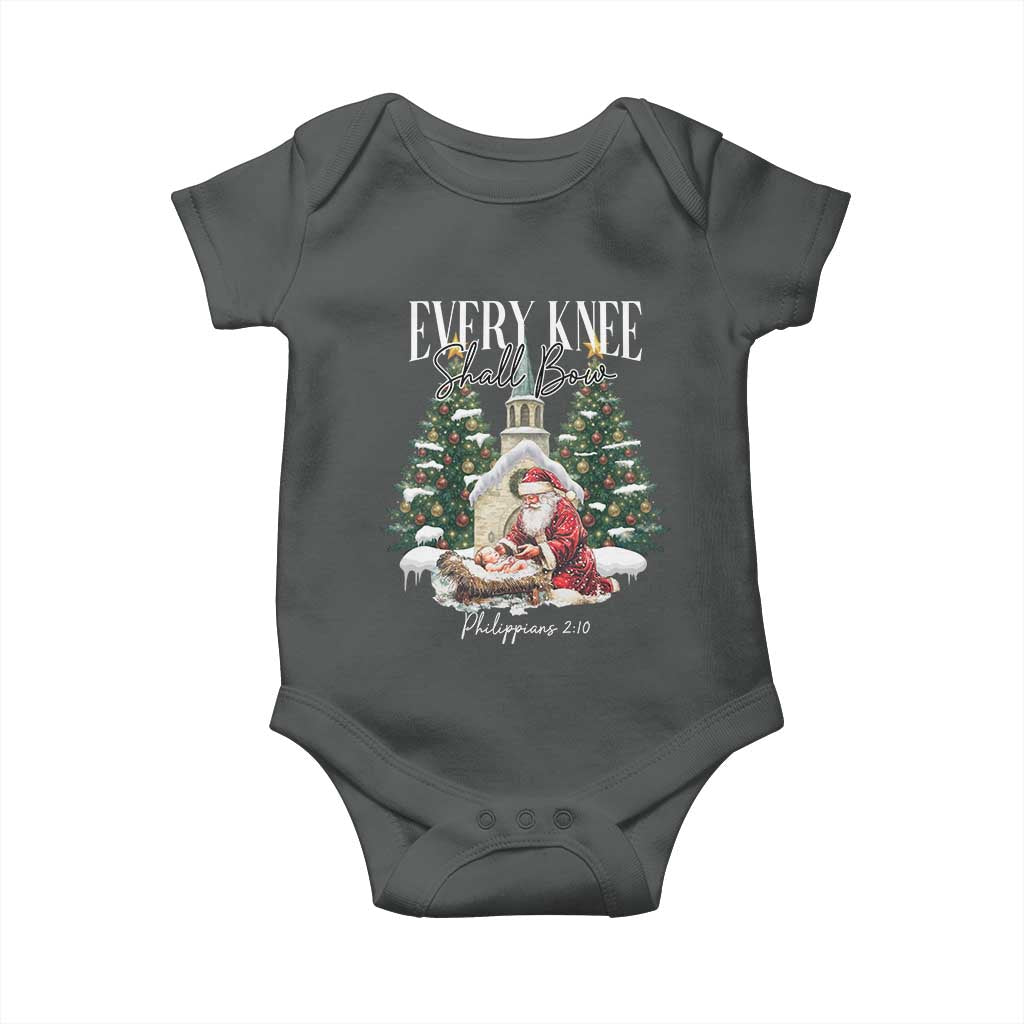 Every Knee Shall Bow Baby Onesie Nativity Scene Santa and Baby Jesus Christmas - Wonder Print Shop