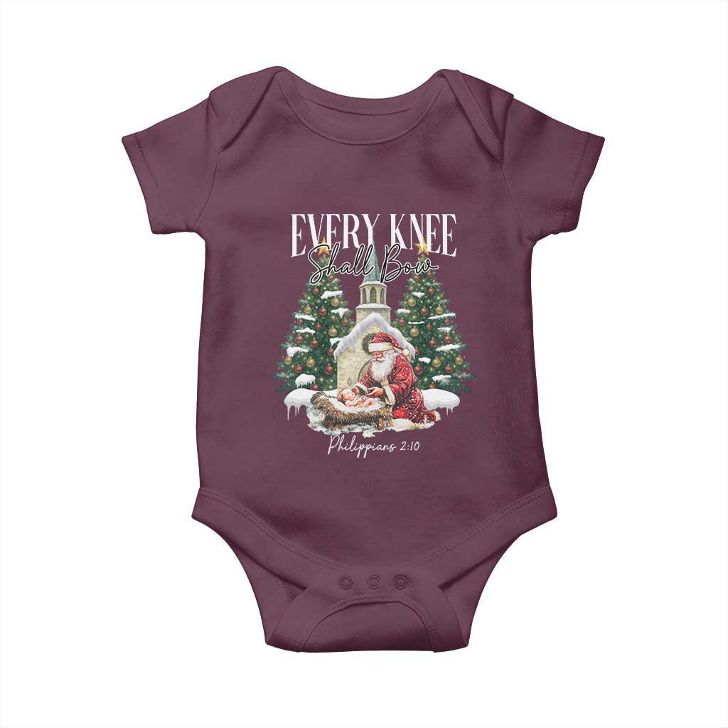 Every Knee Shall Bow Baby Onesie Nativity Scene Santa and Baby Jesus Christmas - Wonder Print Shop