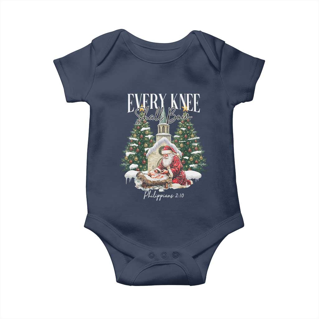 Every Knee Shall Bow Baby Onesie Nativity Scene Santa and Baby Jesus Christmas - Wonder Print Shop