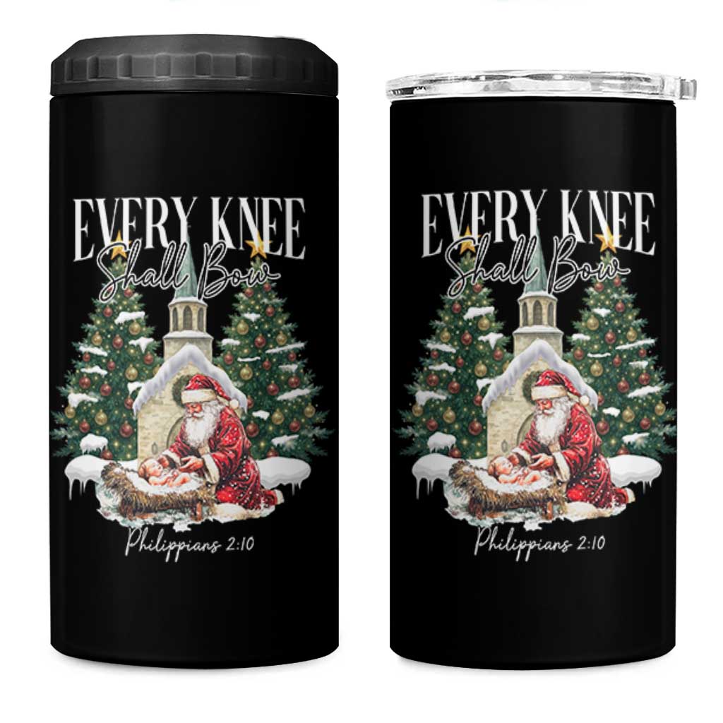 Every Knee Shall Bow 4 in 1 Can Cooler Tumbler Nativity Scene Santa and Baby Jesus Christmas - Wonder Print Shop