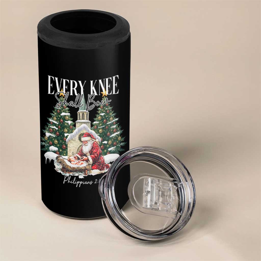 Every Knee Shall Bow 4 in 1 Can Cooler Tumbler Nativity Scene Santa and Baby Jesus Christmas - Wonder Print Shop