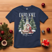 Every Knee Shall Bow T Shirt Nativity Scene Santa and Baby Jesus Christmas - Wonder Print Shop