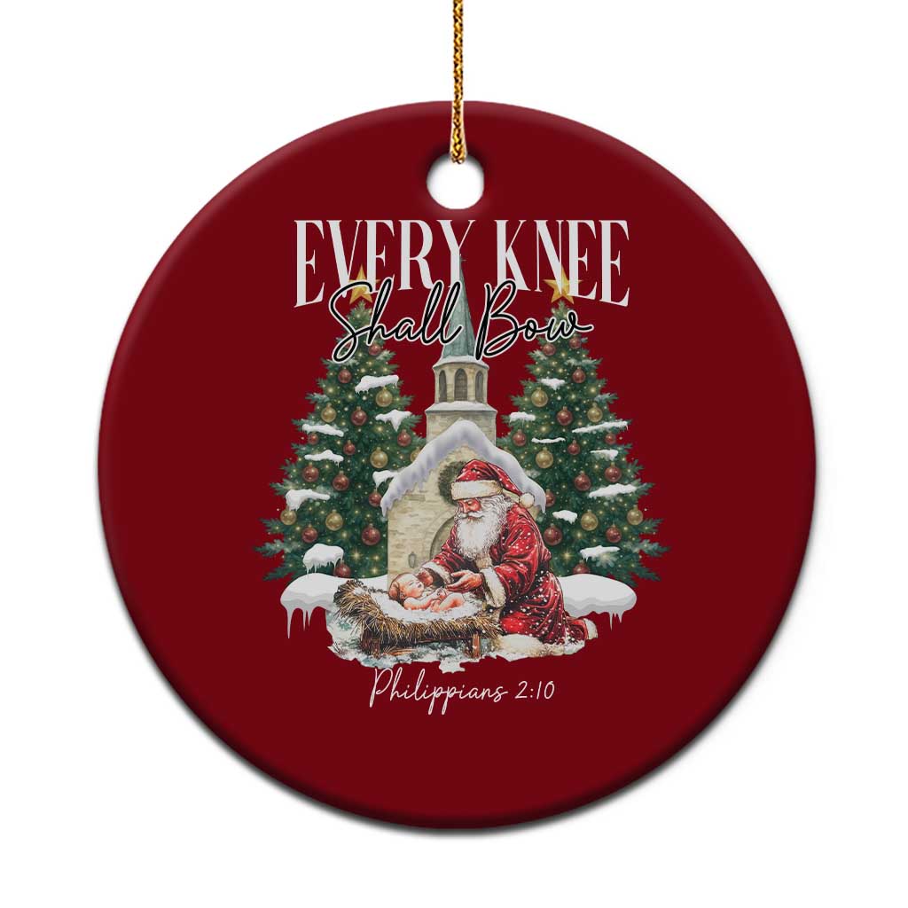 Every Knee Shall Bow Ceramic Ornament Nativity Scene Santa and Baby Jesus Christmas - Wonder Print Shop