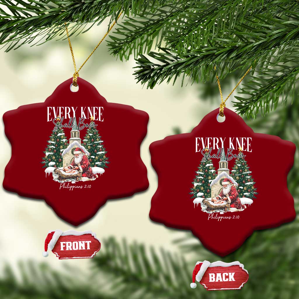 Every Knee Shall Bow Ceramic Ornament Nativity Scene Santa and Baby Jesus Christmas - Wonder Print Shop