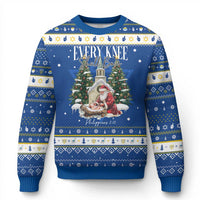 Every Knee Shall Bow Hanukkah Ugly Sweater Nativity Scene Santa and Baby Jesus Christmas - Wonder Print Shop