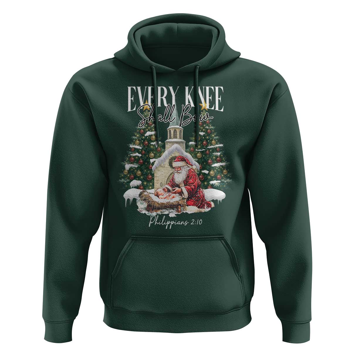Every Knee Shall Bow Hoodie Nativity Scene Santa and Baby Jesus Christmas - Wonder Print Shop