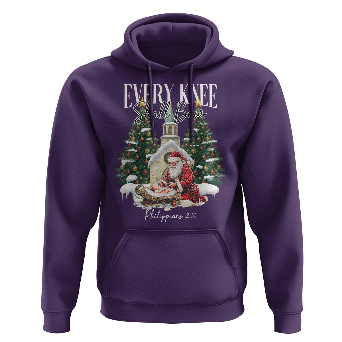 Every Knee Shall Bow Hoodie Nativity Scene Santa and Baby Jesus Christmas - Wonder Print Shop
