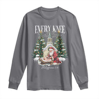 Every Knee Shall Bow Long Sleeve Shirt Nativity Scene Santa and Baby Jesus Christmas - Wonder Print Shop
