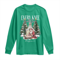 Every Knee Shall Bow Long Sleeve Shirt Nativity Scene Santa and Baby Jesus Christmas - Wonder Print Shop