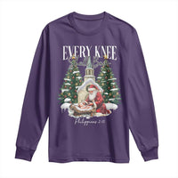 Every Knee Shall Bow Long Sleeve Shirt Nativity Scene Santa and Baby Jesus Christmas - Wonder Print Shop