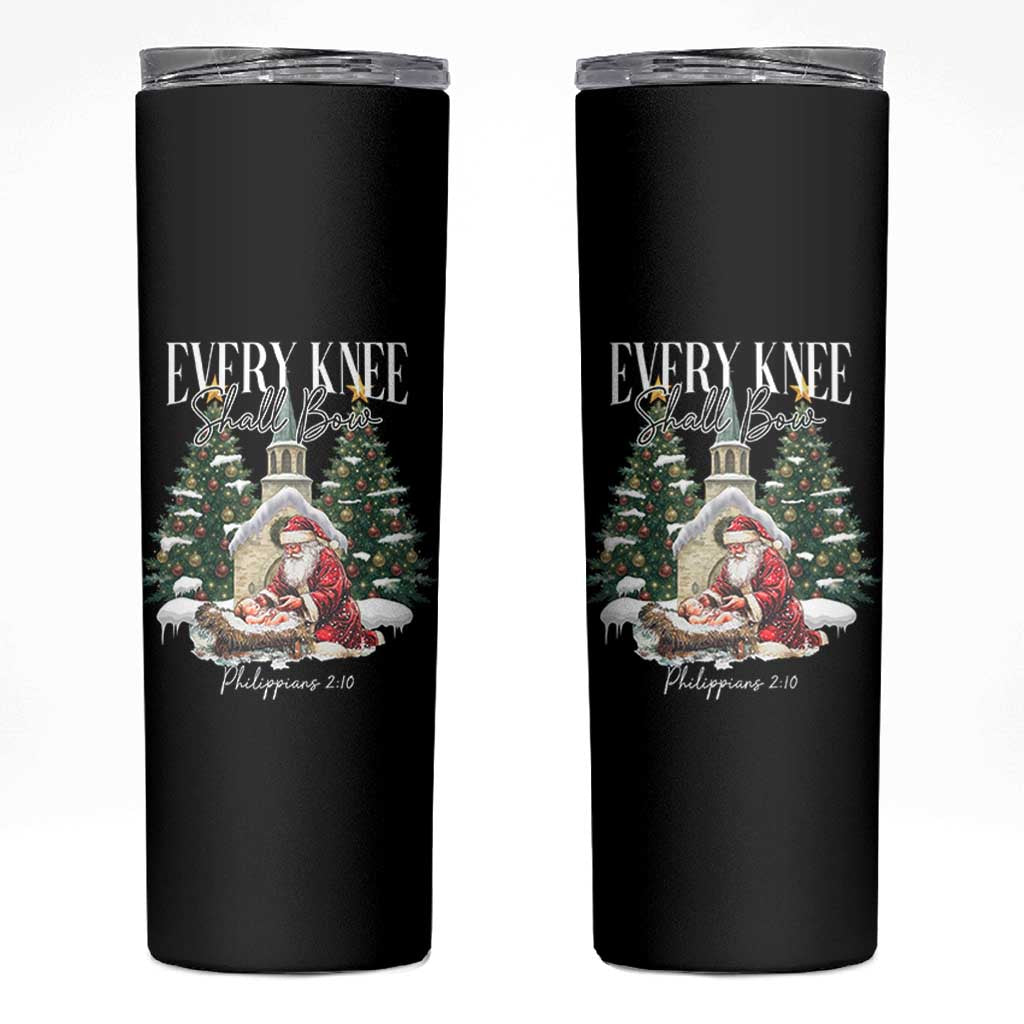 Every Knee Shall Bow Skinny Tumbler Nativity Scene Santa and Baby Jesus Christmas - Wonder Print Shop