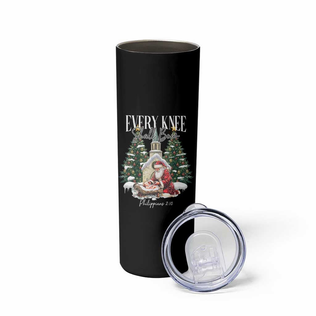 Every Knee Shall Bow Skinny Tumbler Nativity Scene Santa and Baby Jesus Christmas - Wonder Print Shop
