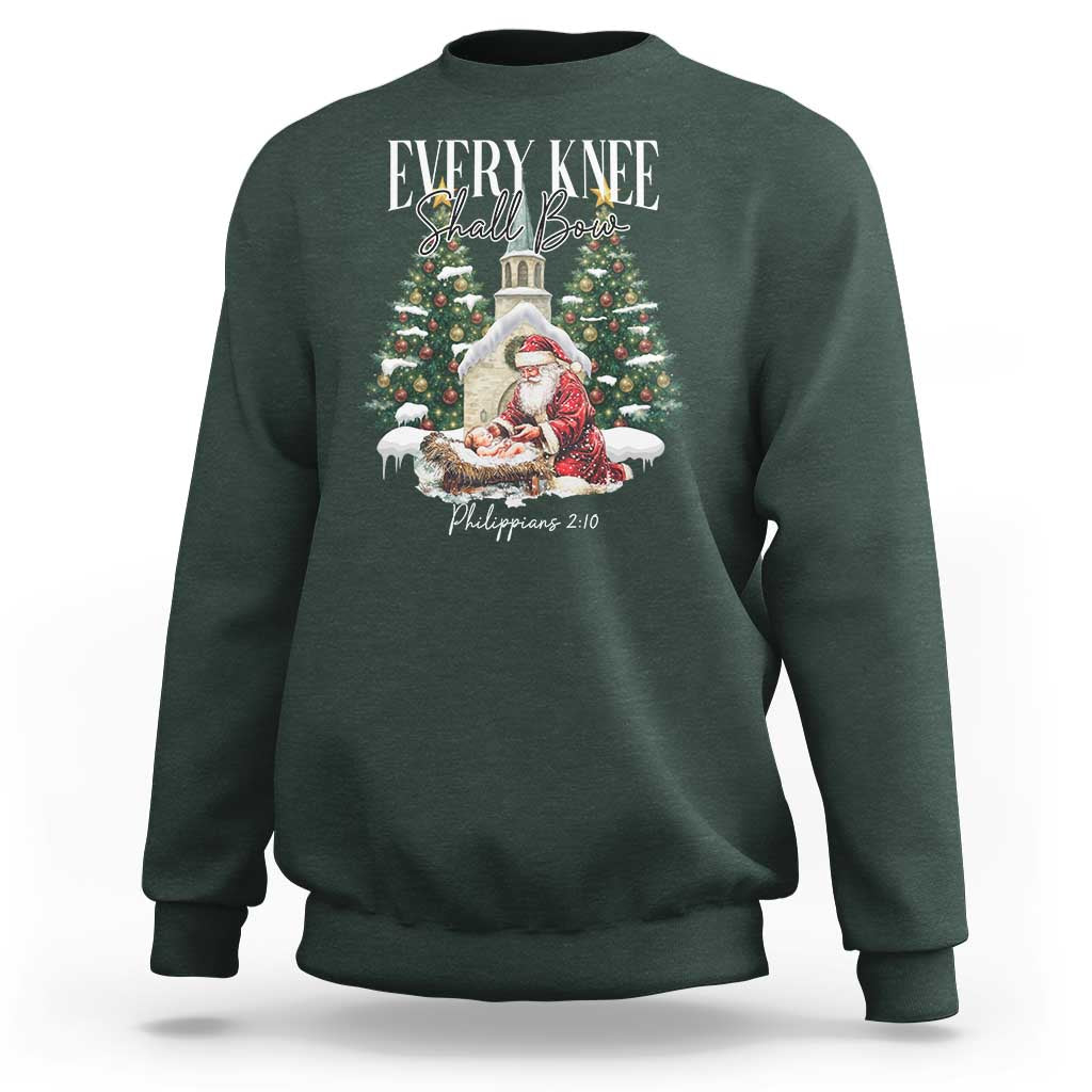 Every Knee Shall Bow Sweatshirt Nativity Scene Santa and Baby Jesus Christmas - Wonder Print Shop