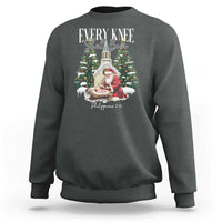 Every Knee Shall Bow Sweatshirt Nativity Scene Santa and Baby Jesus Christmas - Wonder Print Shop
