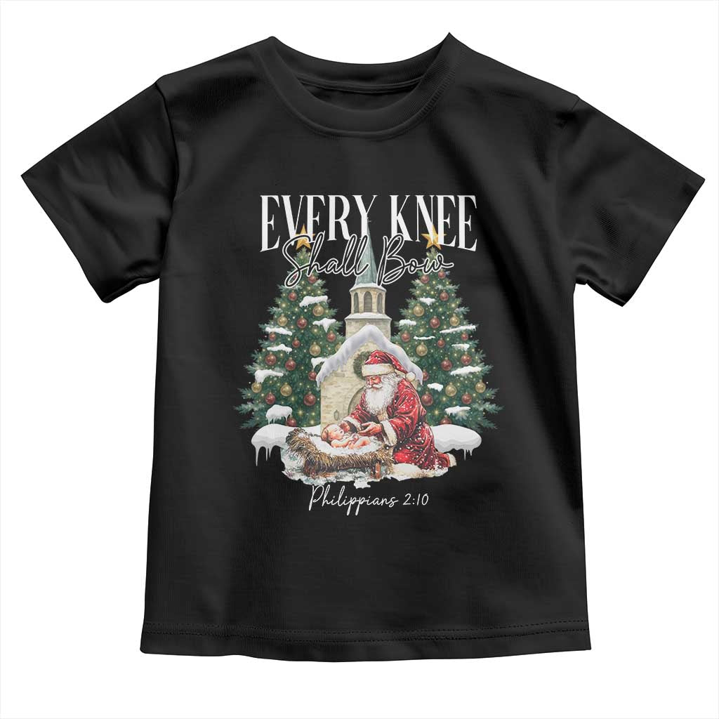 Every Knee Shall Bow Toddler T Shirt Nativity Scene Santa and Baby Jesus Christmas - Wonder Print Shop