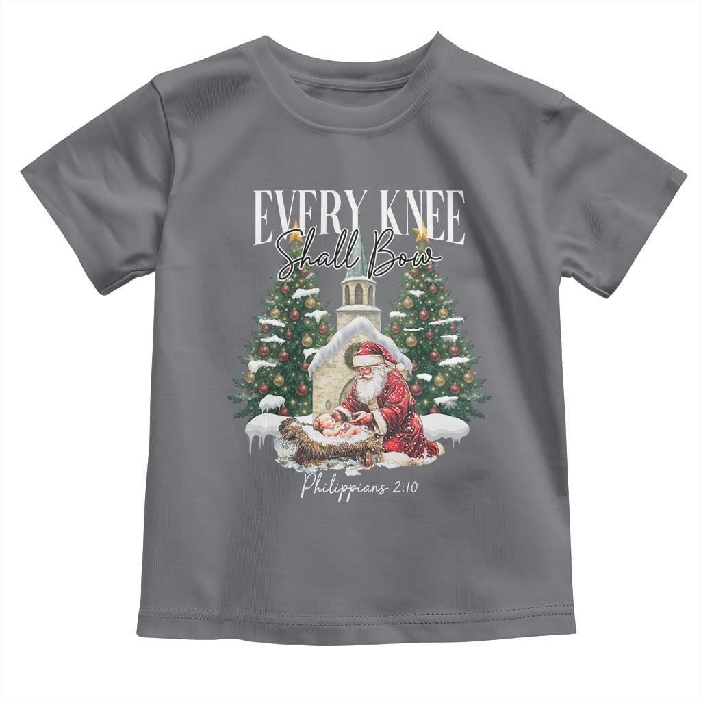 Every Knee Shall Bow Toddler T Shirt Nativity Scene Santa and Baby Jesus Christmas - Wonder Print Shop